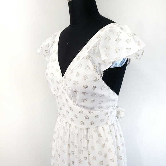 NWOT RARE White Temperley London Metallic Star Jacquard Silk Tiered Maxi Dress - Picture 8 of 16